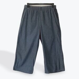 Eileen Fisher Womens Organic Cotton Wide Leg Cropped Pants Blue Medium M PGG